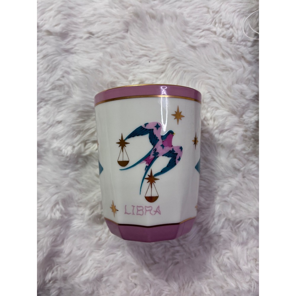 Anthropologie Libra Zodiac Fragranced Candle Ceramic Faceted Vessel Gold Trim